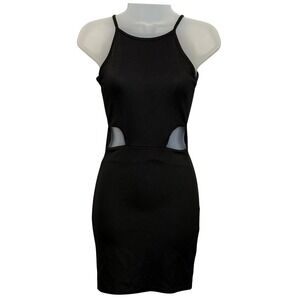 PRETTYLITTLETHING Black Cutout Halter Neck Bodycon Mini Dress 2 Goth Clubwear XS